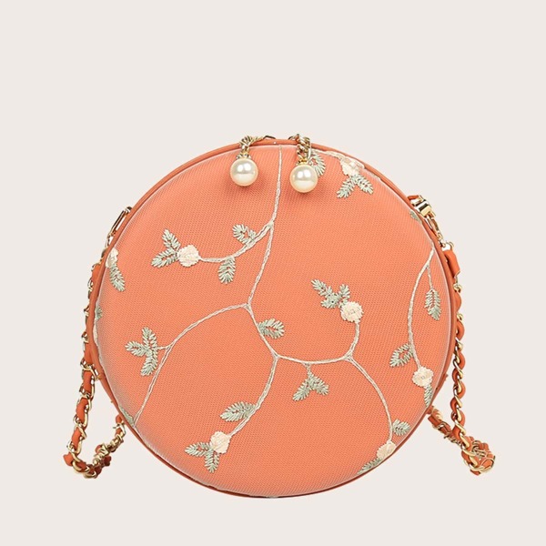 

Floral Embroidery Box Bag, Orange
