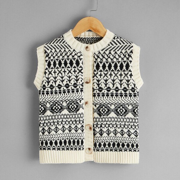 

Toddler Boys Geo Pattern Button Sleeveless Cardigan, Multicolor