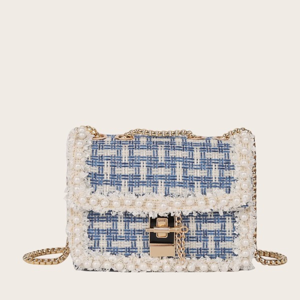 

Faux Pearl Decor Braided Chain Crossbody Bag, Blue