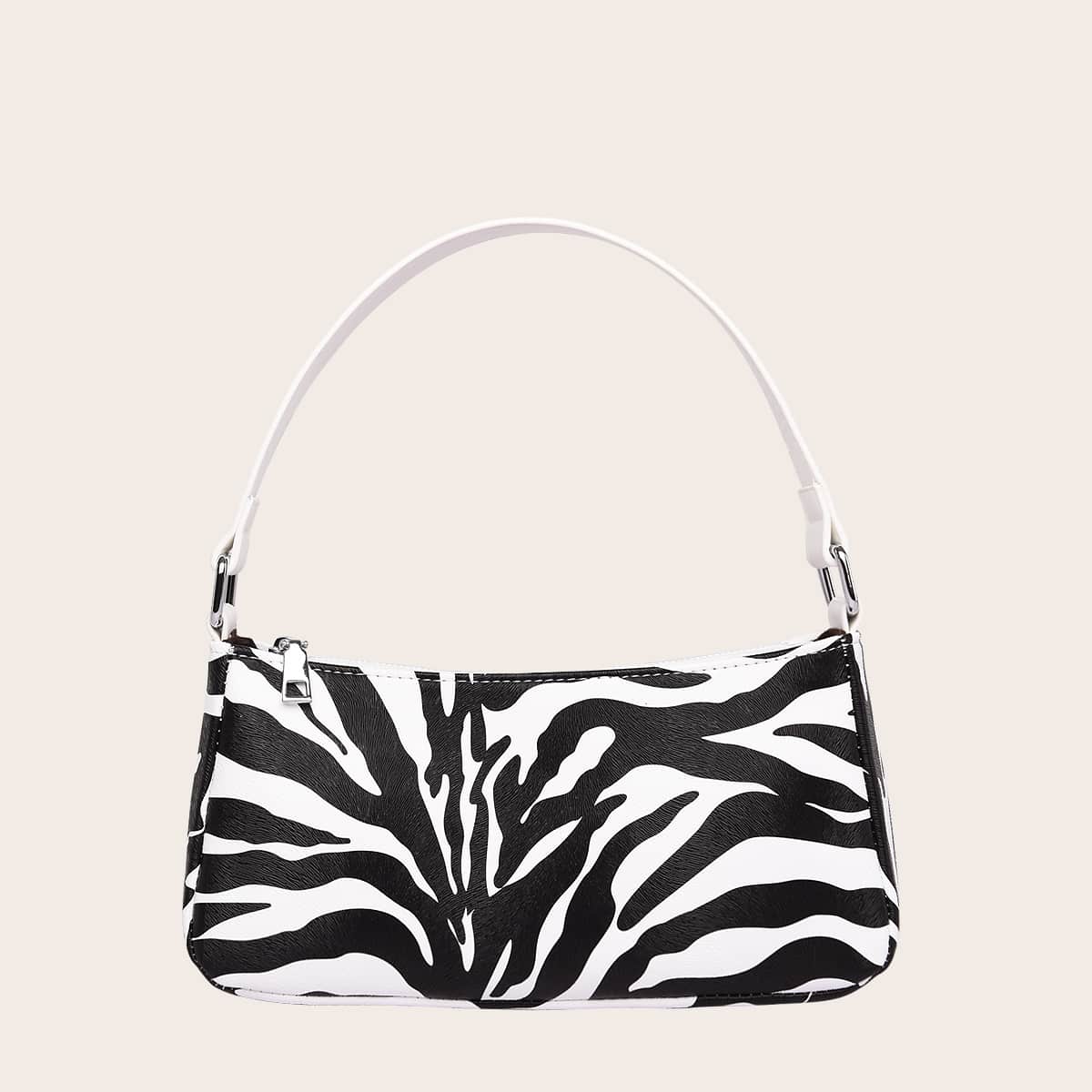 

Zebra Pattern Baguette Bag, Black and white