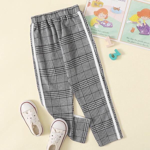 

Toddler Girls Glen Plaid Striped Tape Side Pants, Grey