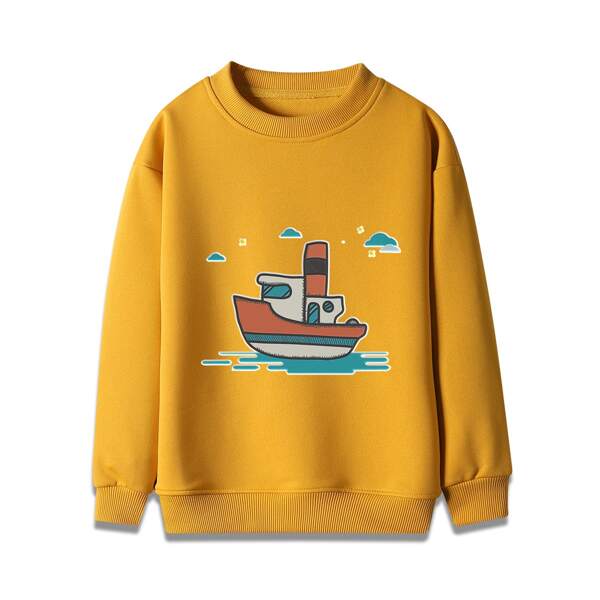 

Boys Steamship Print Crew Neck Sweatshirt, Mustard yellow