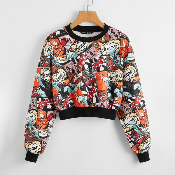 

Plus Pop Art Print Crop Pullover, Multicolor