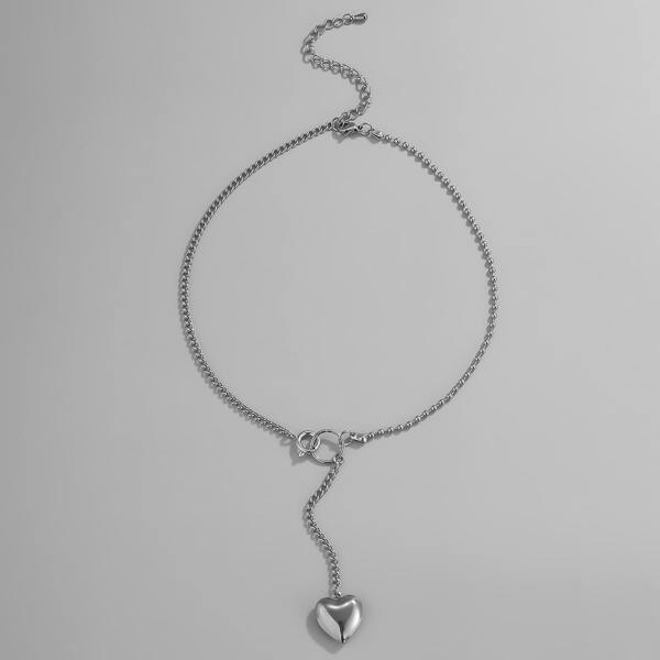 

Heart Decor Y Lariat Necklace, Silver