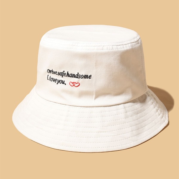 

Slogan Embroidery Bucket Hat, White