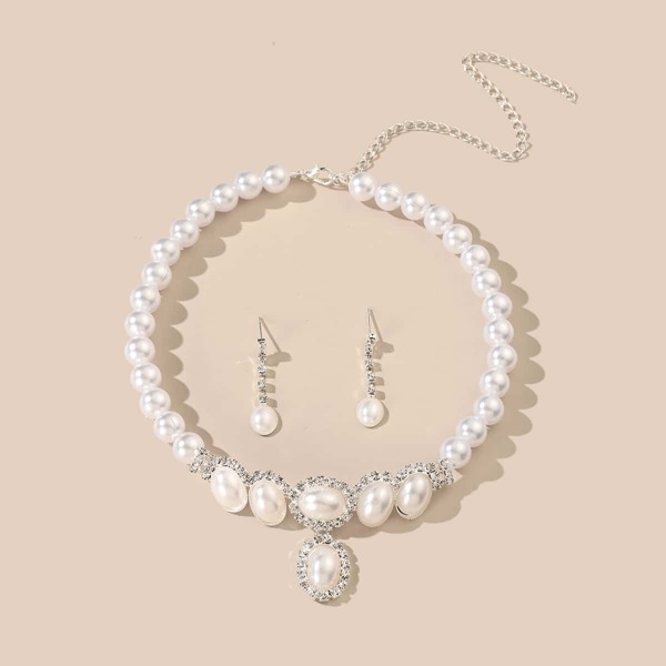 

3pcs Faux Pearl Decor Jewelry Set, White