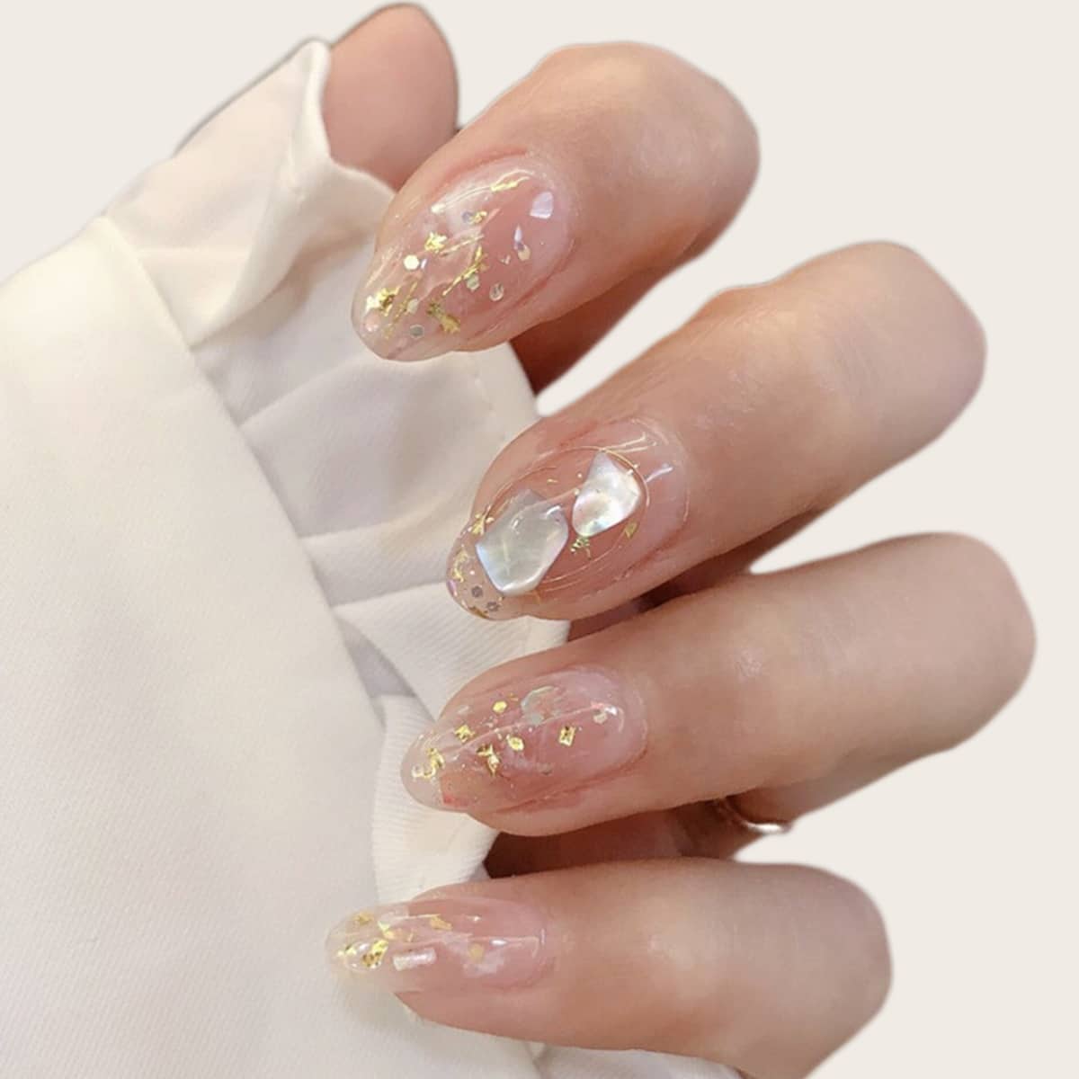

24pcs Gold Foil Decor False Nail & 1sheet Tape, Clear