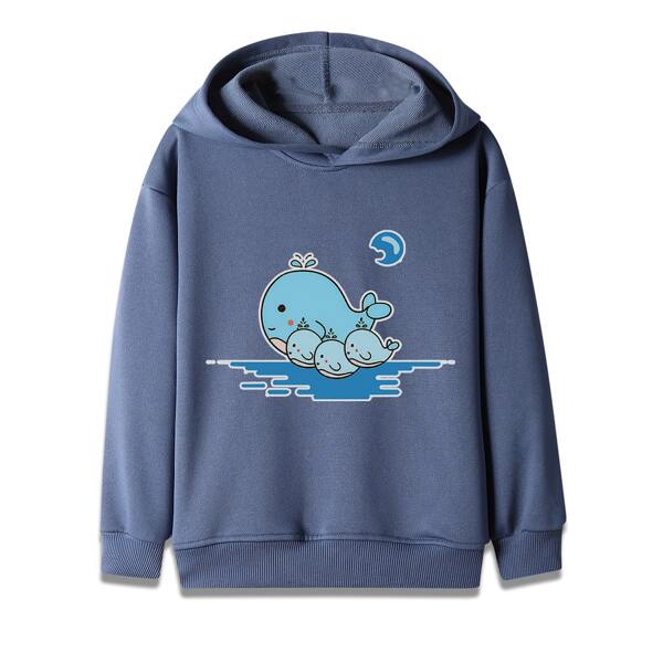 

Boys Cartoon Whales Print Hooded Sweatshirt, Dusty blue