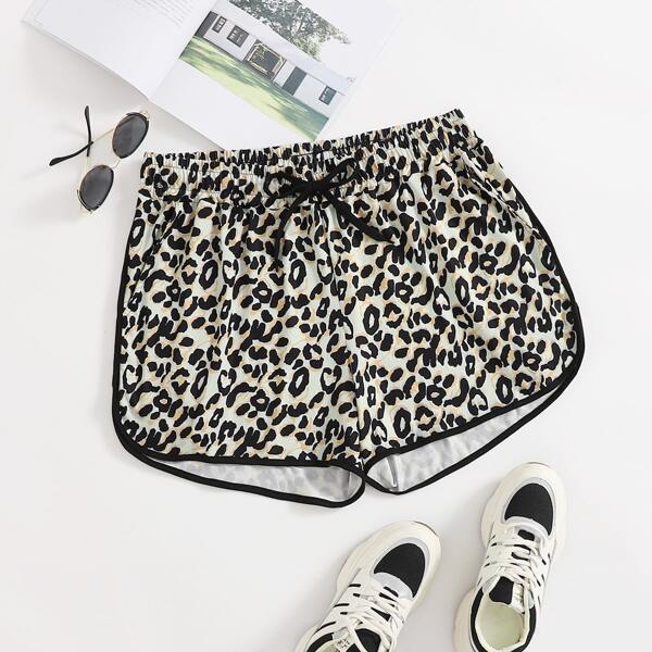 

Plus Cheetah Print Drawstring Waist Shorts, Multicolor