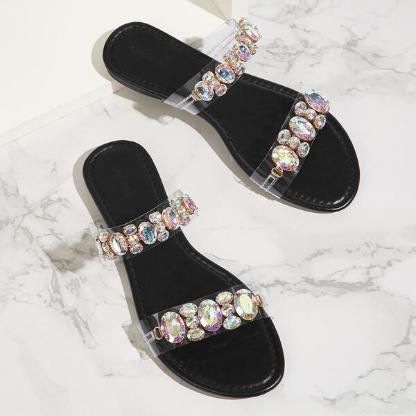 

Clear Gemstone Decor Slide Sandals