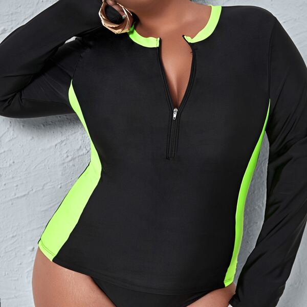 

Plus Neon Lime Side Zip-up Bikini Swimsuit, Black