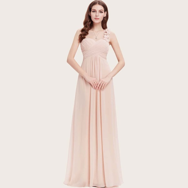 

One Shoulder Ruched Bodice Prom Dress, Pastel baby pink