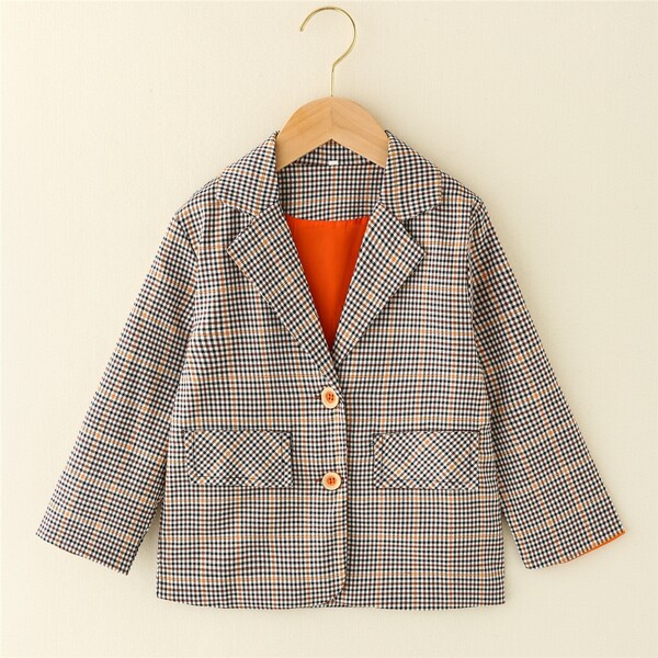 

Girls Plaid Flap Detail Blazer, Multicolor
