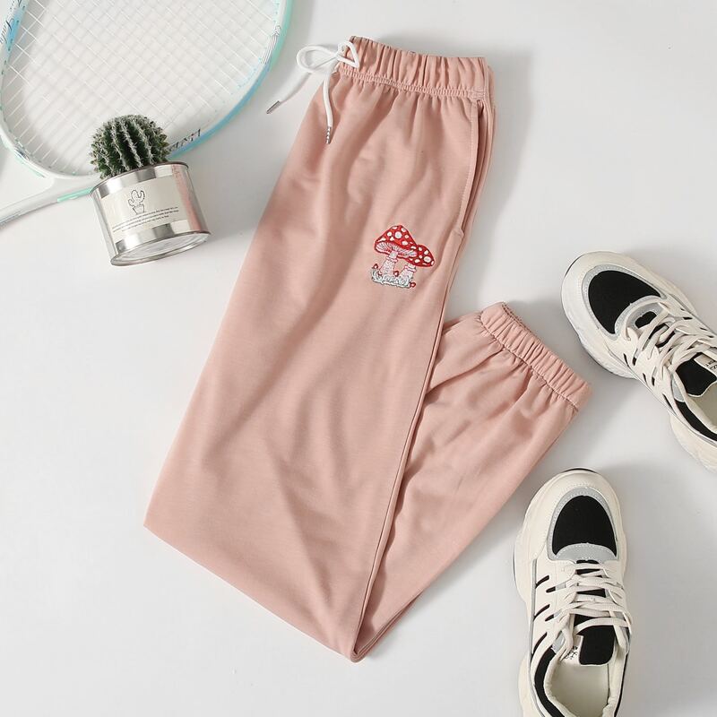 

Mushroom Embroidery Sweatpants, Coral pink