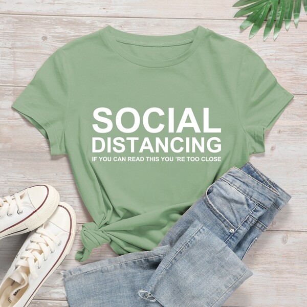 

Slogan Graphic Short Sleeve Tee, Mint green