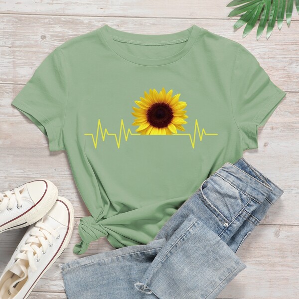 

Sunflower Print Short Sleeve Tee, Mint green