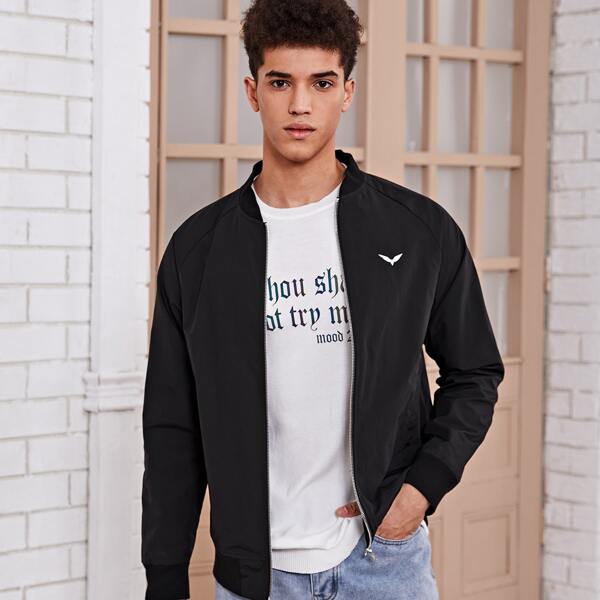 

Men Graphic Print Bomber Jacket, Black