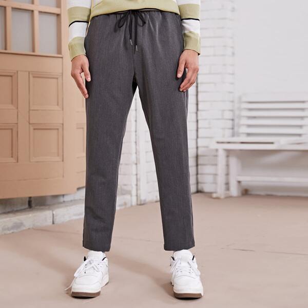

Men Drawstring Tapered Pants, Dark grey