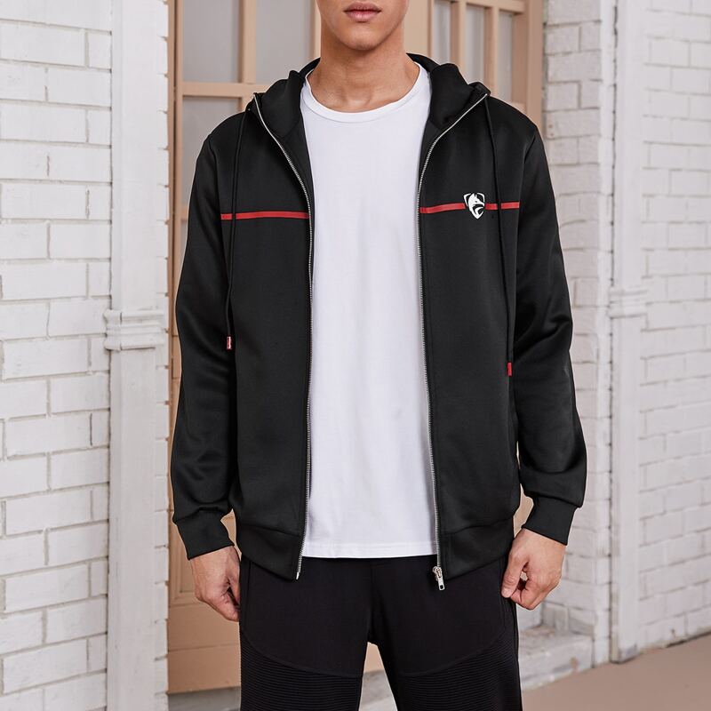 

Guys Fox Print Drawstring Hooded Jacket, Black