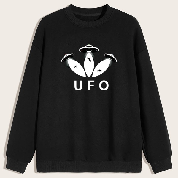 

Men Letter And Graphic Print Sweatshirt, Black