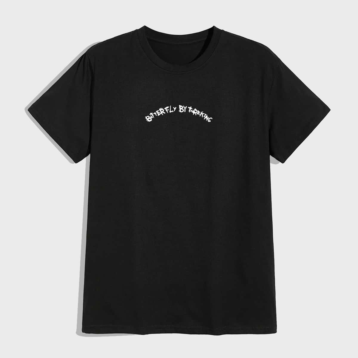

Men Wing And Slogan Graphic Tee, Black