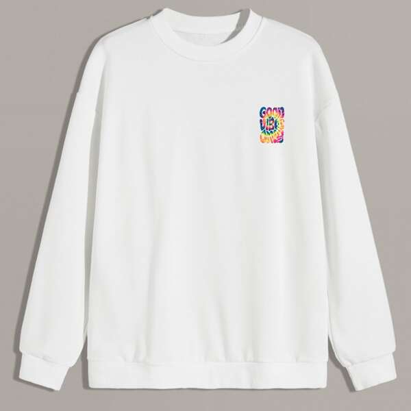 

Men Slogan Graphic Drop Shoulder Sweatshirt, White