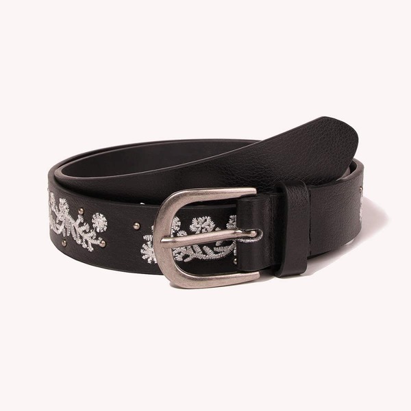 

Embroidery Metal Buckle Belt, Black