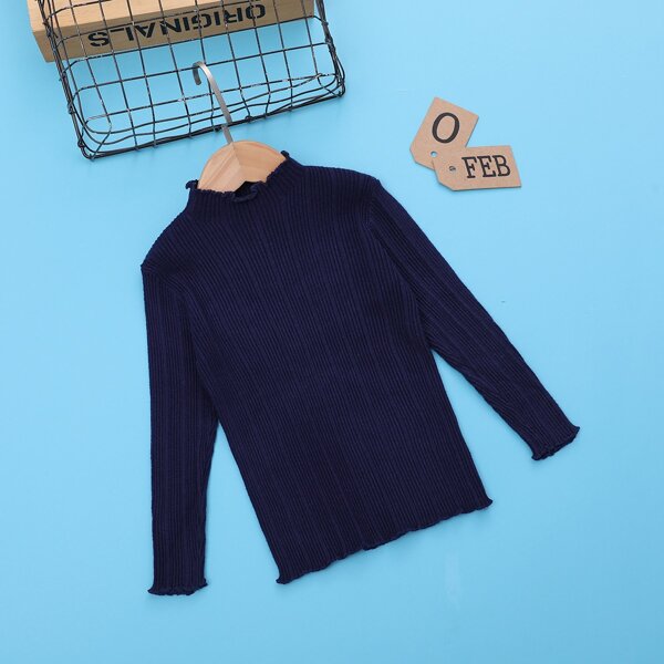 

Toddler Girls Lettuce Trim Solid Sweater, Navy blue