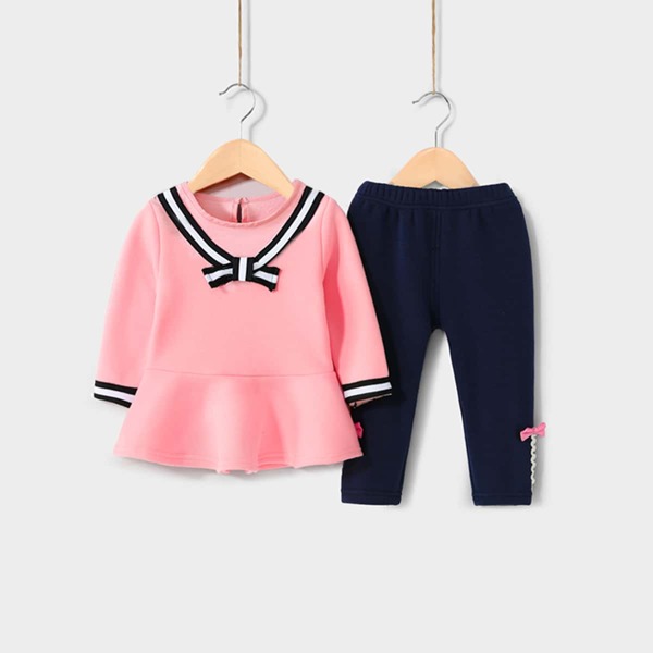 

Toddler Girls Striped Peplum Sweatshirt & Bow Detail Pants, Multicolor