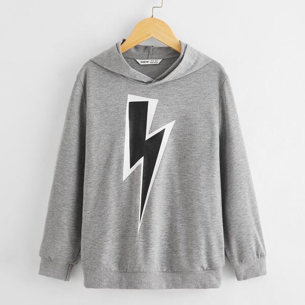 

Boys Lightning Print Hoodie, Grey