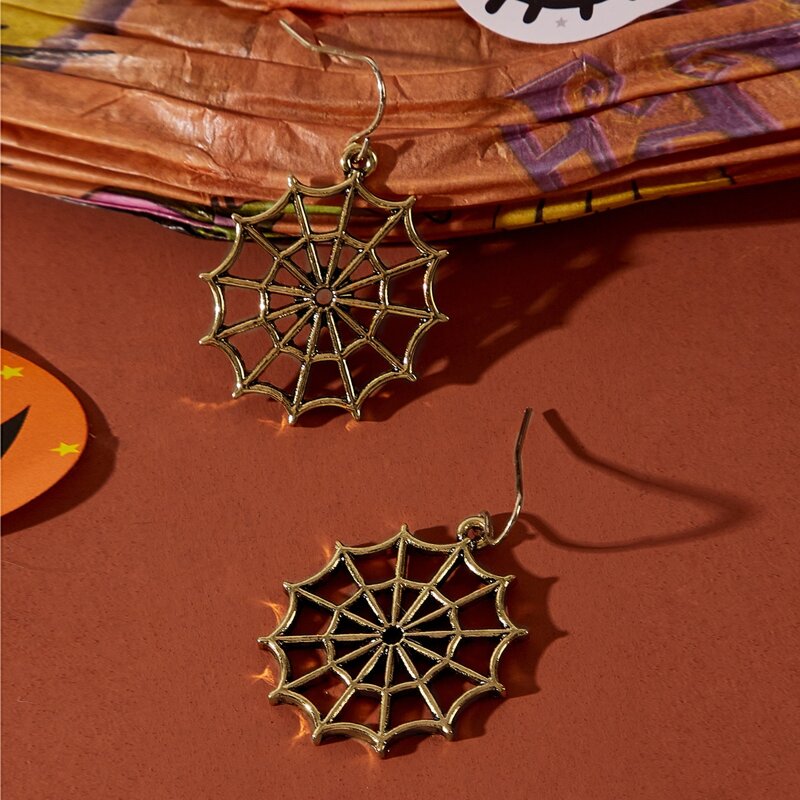 

Spider Web Drop Earrings, Gold