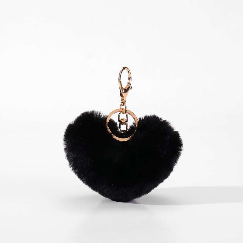 

Heart Pom Pom Decor Keychain, Black