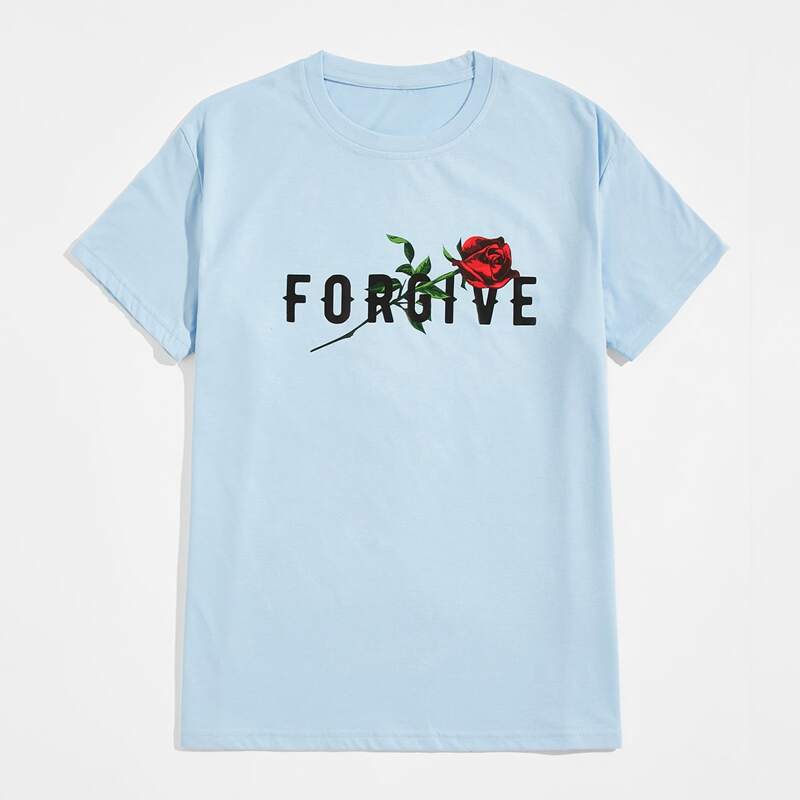 

Guys Floral & Letter Graphic Tee, Baby blue