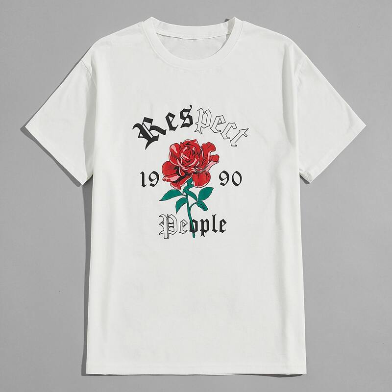 

Guys Floral & Letter Graphic Tee, White