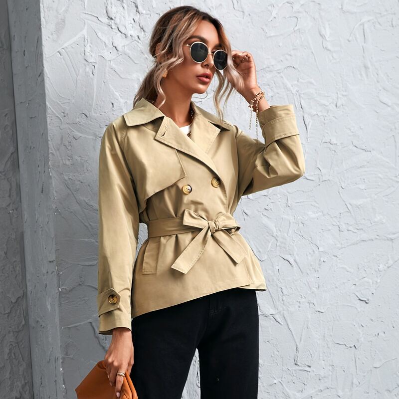 

Double Breasted Belted Trench Coat, Khaki