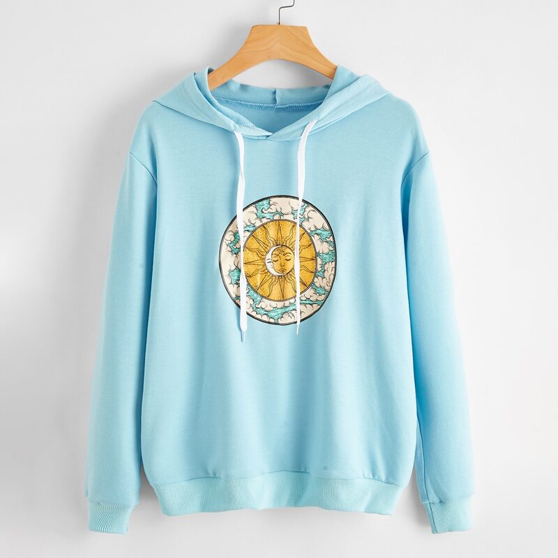 

Sun & Moon Graphic Hoodie, Baby blue