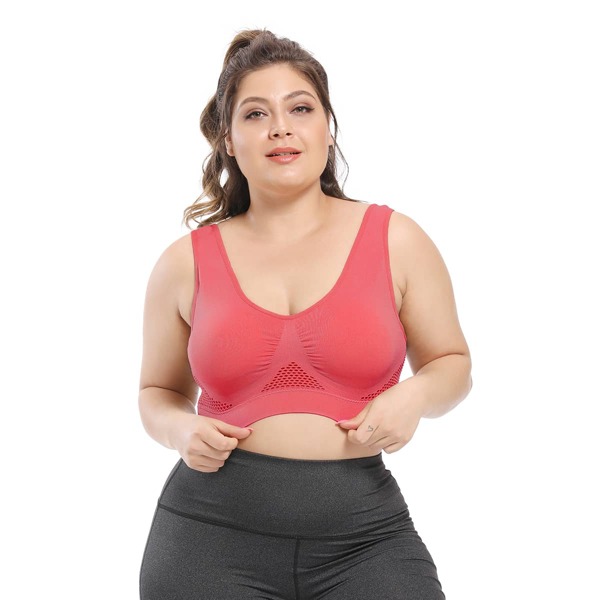 

Plus Hollow Out Scoop Neck Sports Bra, Watermelon pink