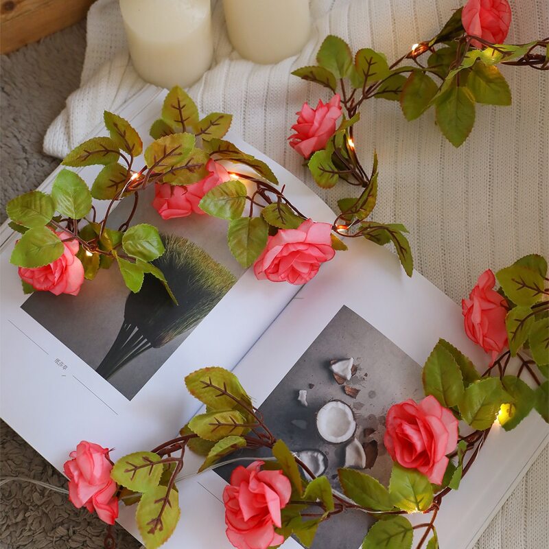 

1pc Artificial Rose String Light With 20pcs Bulb, Yellow