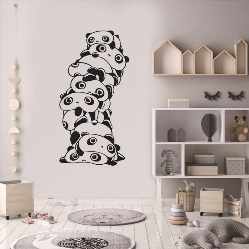 

Kids Panda Print Wall Sticker, Black