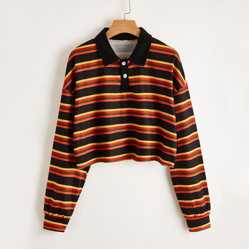 

Polo-Neck Striped Sweatshirt, Multicolor