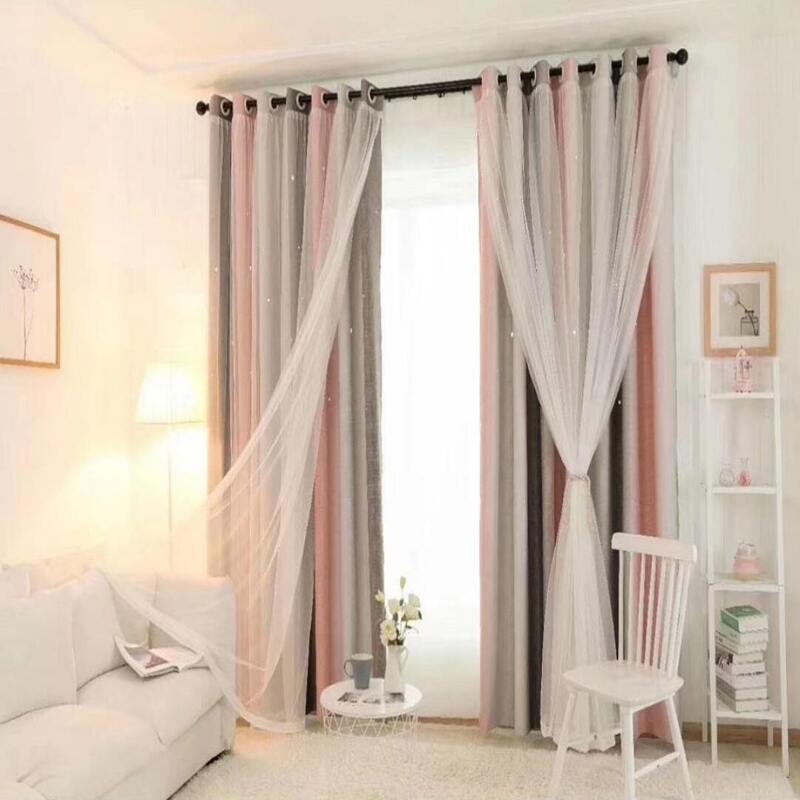 

1pc Striped Pattern Star Hollow Curtain, Multicolor