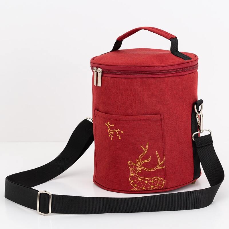 

1pc Geometric Elk Print Round Insulation Lunch Bag, Red