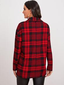 SHEIN 翻領單排扣前口袋格紋襯衫 - 彩色 - 查看 2