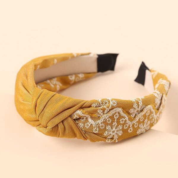 

Knotted Flower Embroidered Hair Hoop, Yellow