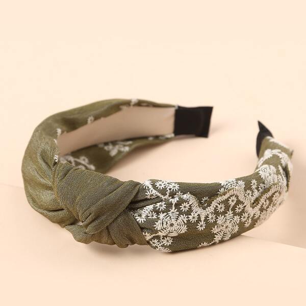 

Knotted Flower Embroidered Hair Hoop, Green