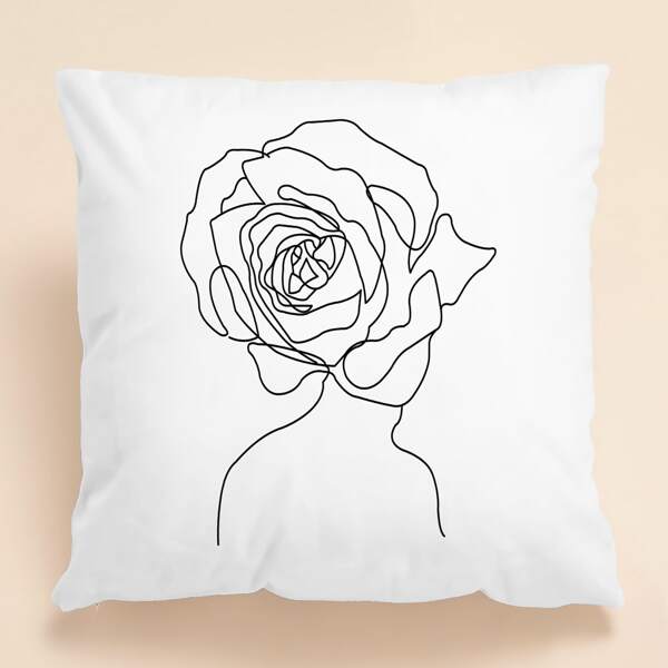 

Rose Print Cushion Cover Without Filler, White
