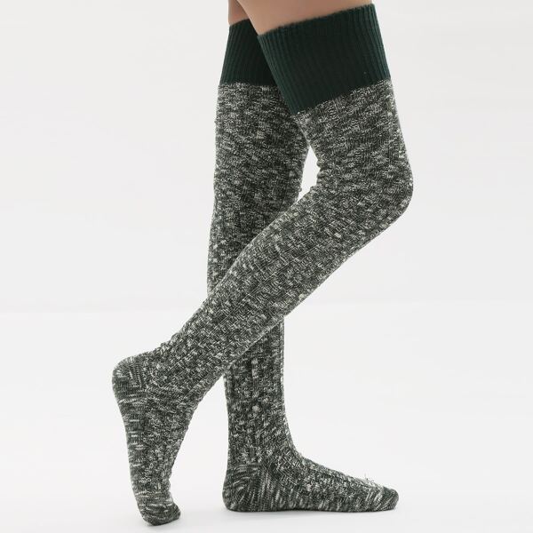 

Ribbed Trim Socks, Green