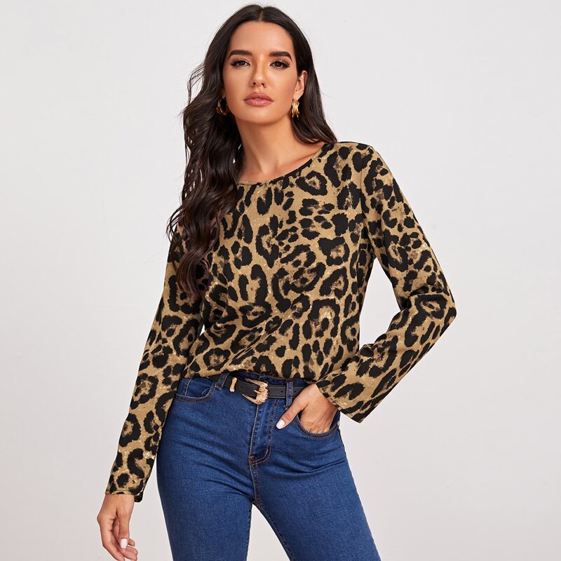 

Round Neck Leopard Top, Multicolor