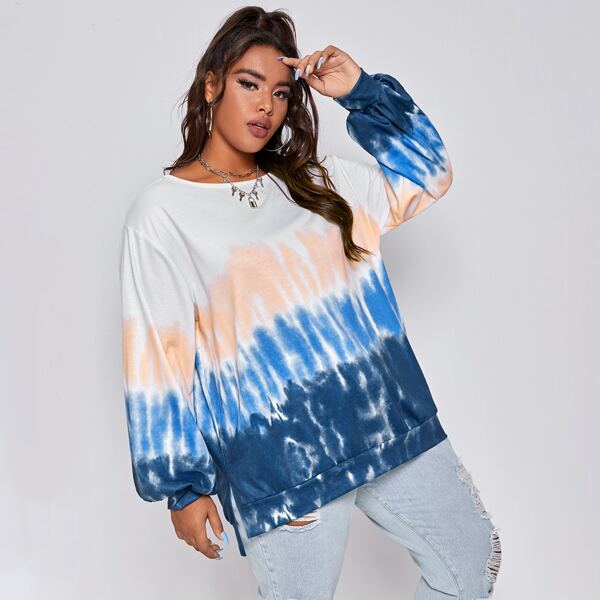 

Plus Tie Dye Bishop Sleeve Sweatshirt, Multicolor