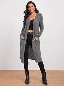 SHEIN LUNE Marled Knit Open-Front Longline Coat - Grey - View 5